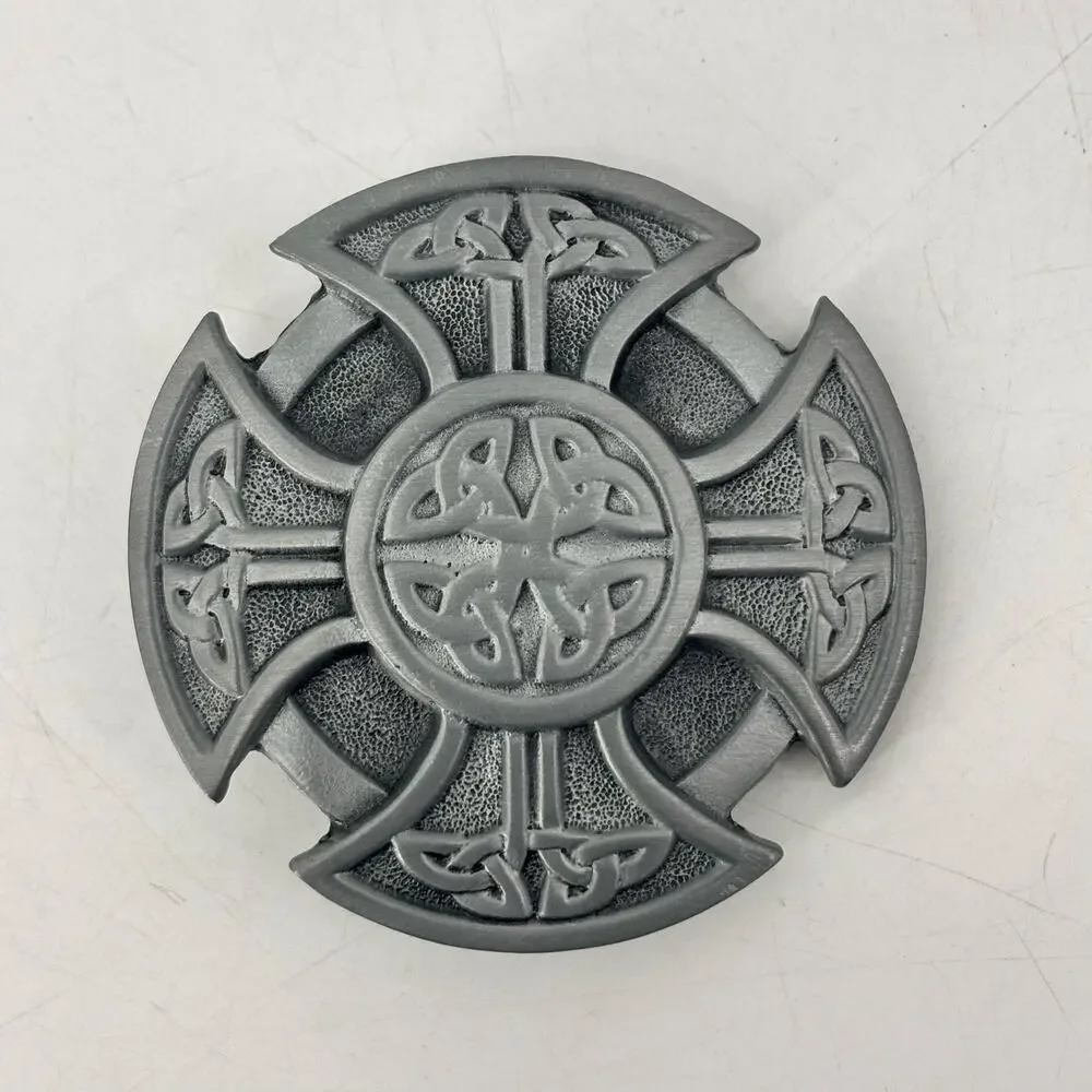 Celtic Knot Belt Buckle Pewter Gray Circle Cross Eternal Life Unity